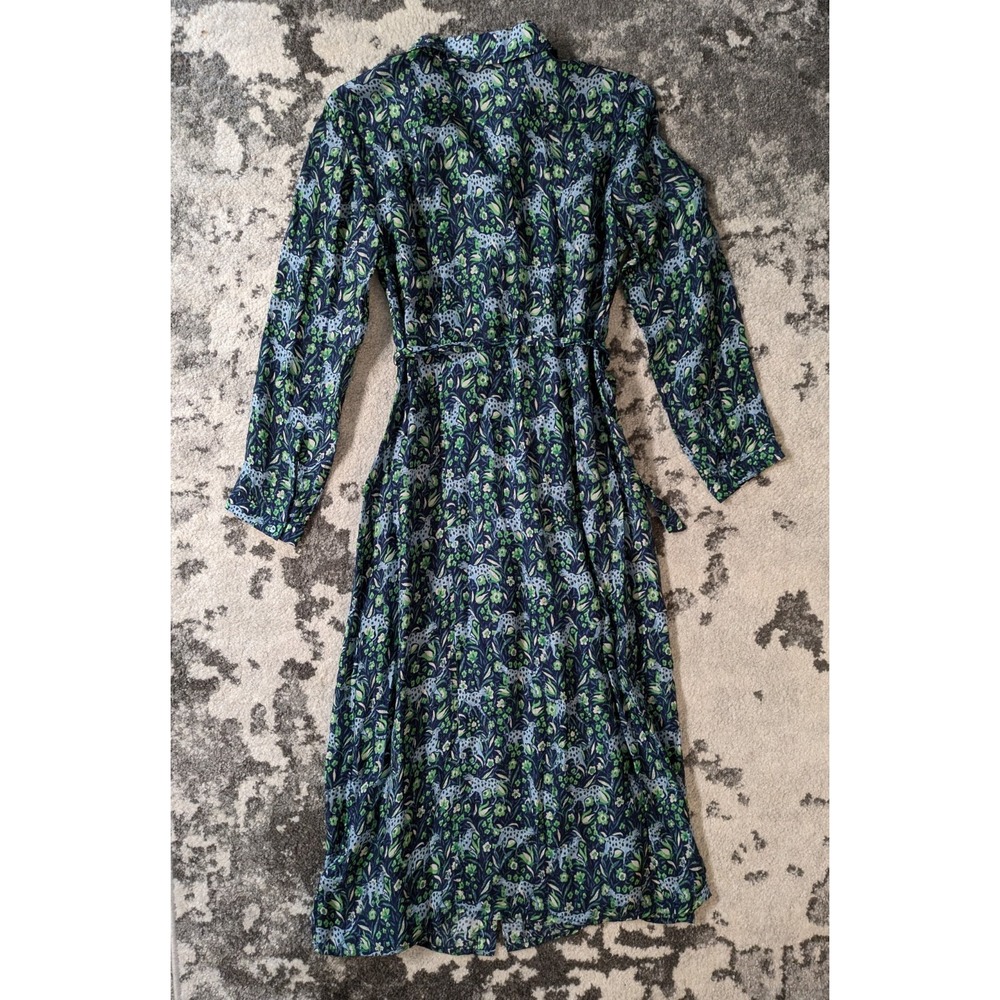 J. Crew Leopard Fauna Floral Button Front Long Sleeve‎ Midi Dress Sz 6 Pockets - Picture 4 of 10